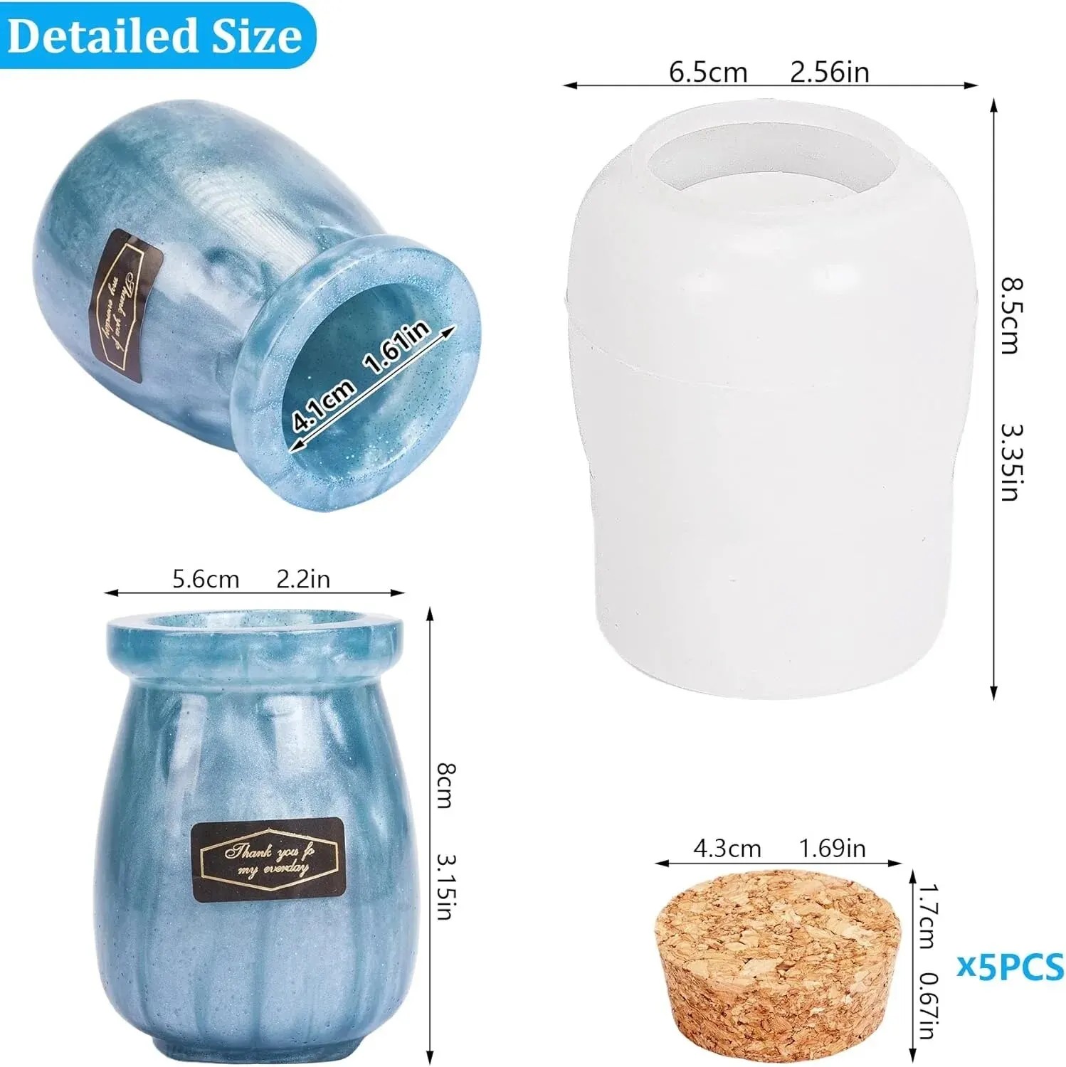 DIY 작은 병 실리콘 몰드(코르크 5개 포함), 레진 - Candle Making Supplies Jars 리뷰 및 가격