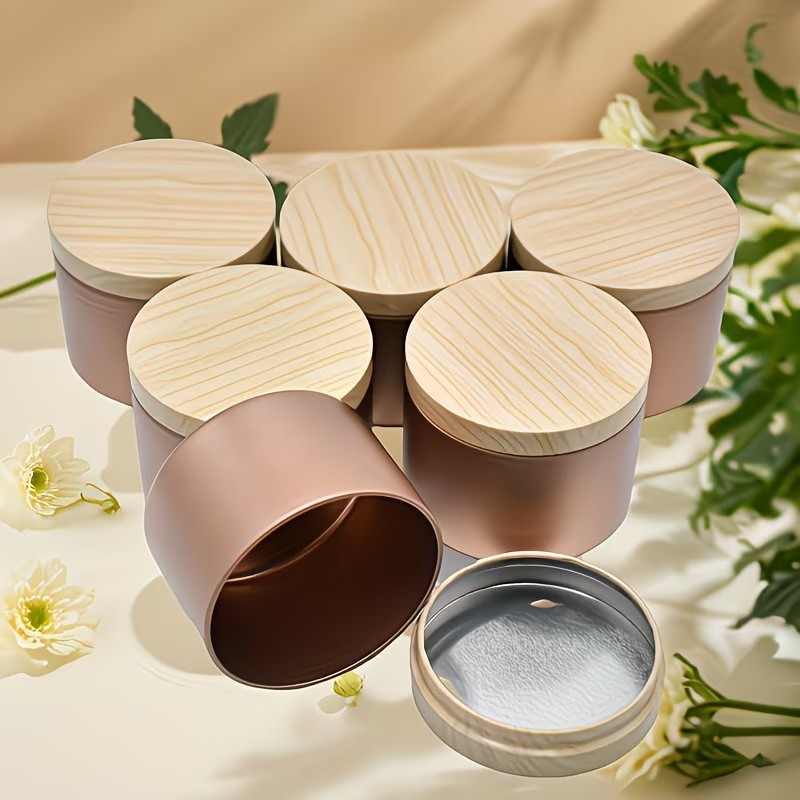 6개 세트 로즈 골드 메탈 캔들 용기 (나무 무늬 뚜껑 - Candle Making Supplies Jars 리뷰 및 가격